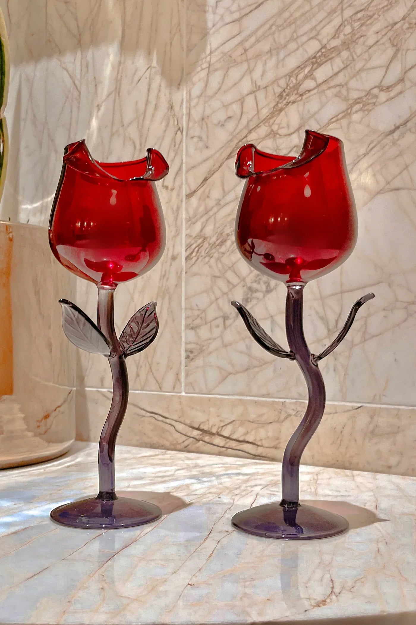 Rose For Rosé Glass Cup in Red Set of 4- Handcrafted
