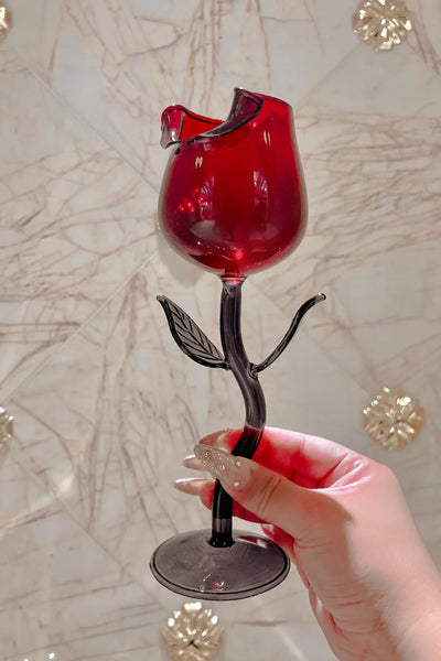 Rose For Rosé Glass Cup in Red Set of 4- Handcrafted