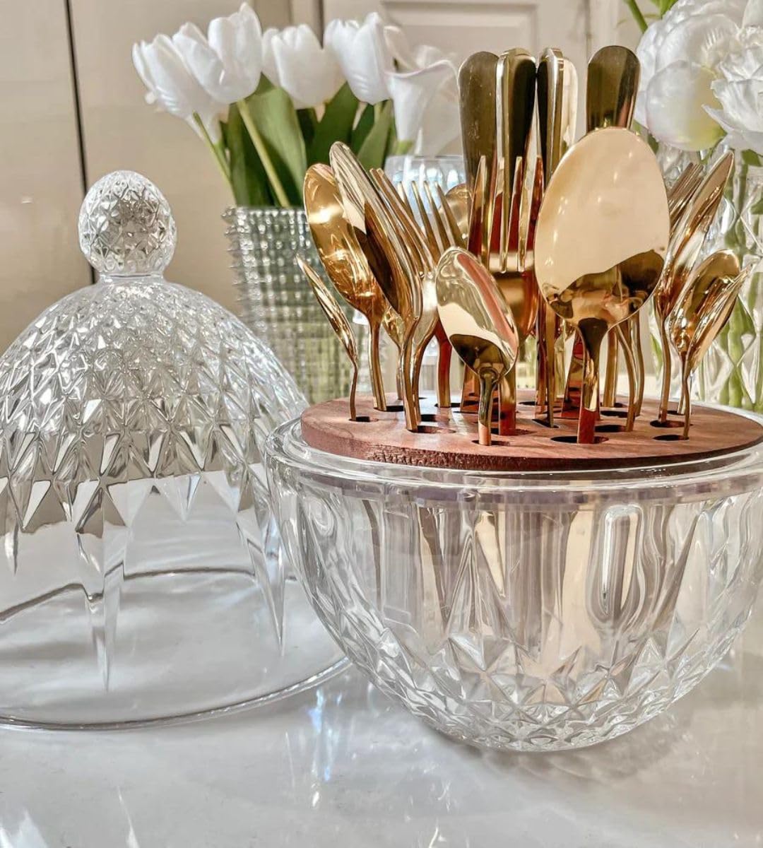 Regalia Crystal Cutlery Holder with Complimentary 24 pcs of Cutlery