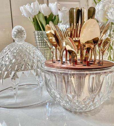 Regalia Crystal Cutlery Holder with Complimentary 24 pcs of Cutlery