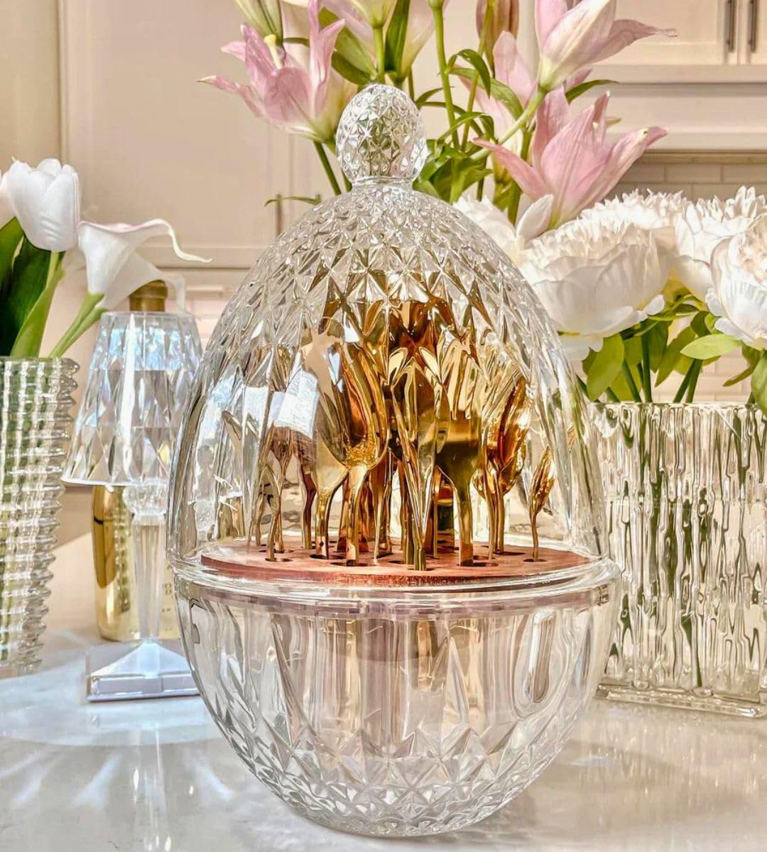 Regalia Crystal Cutlery Holder with Complimentary 24 pcs of Cutlery