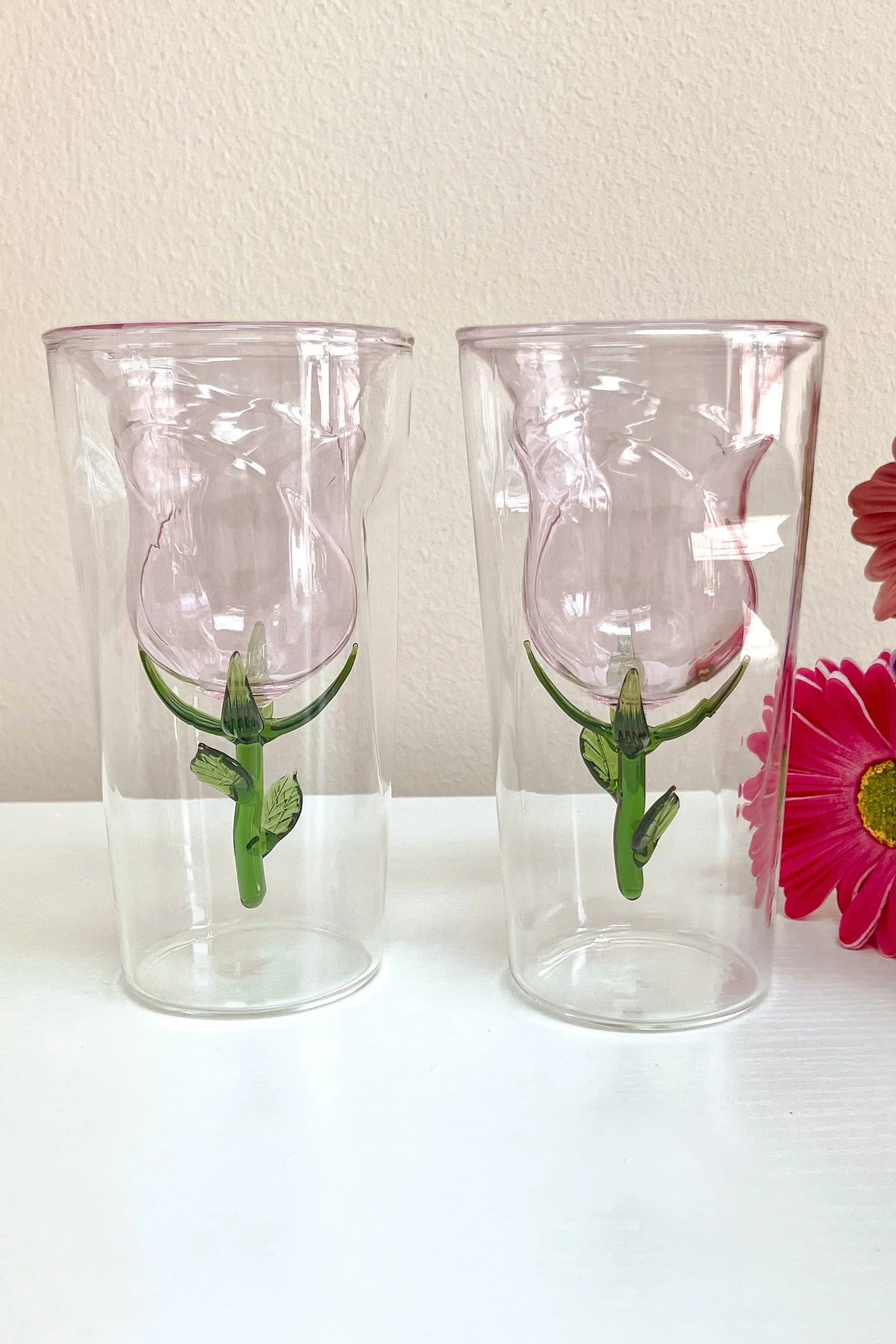 Enchanted Rose Glass Cup Set of 4
