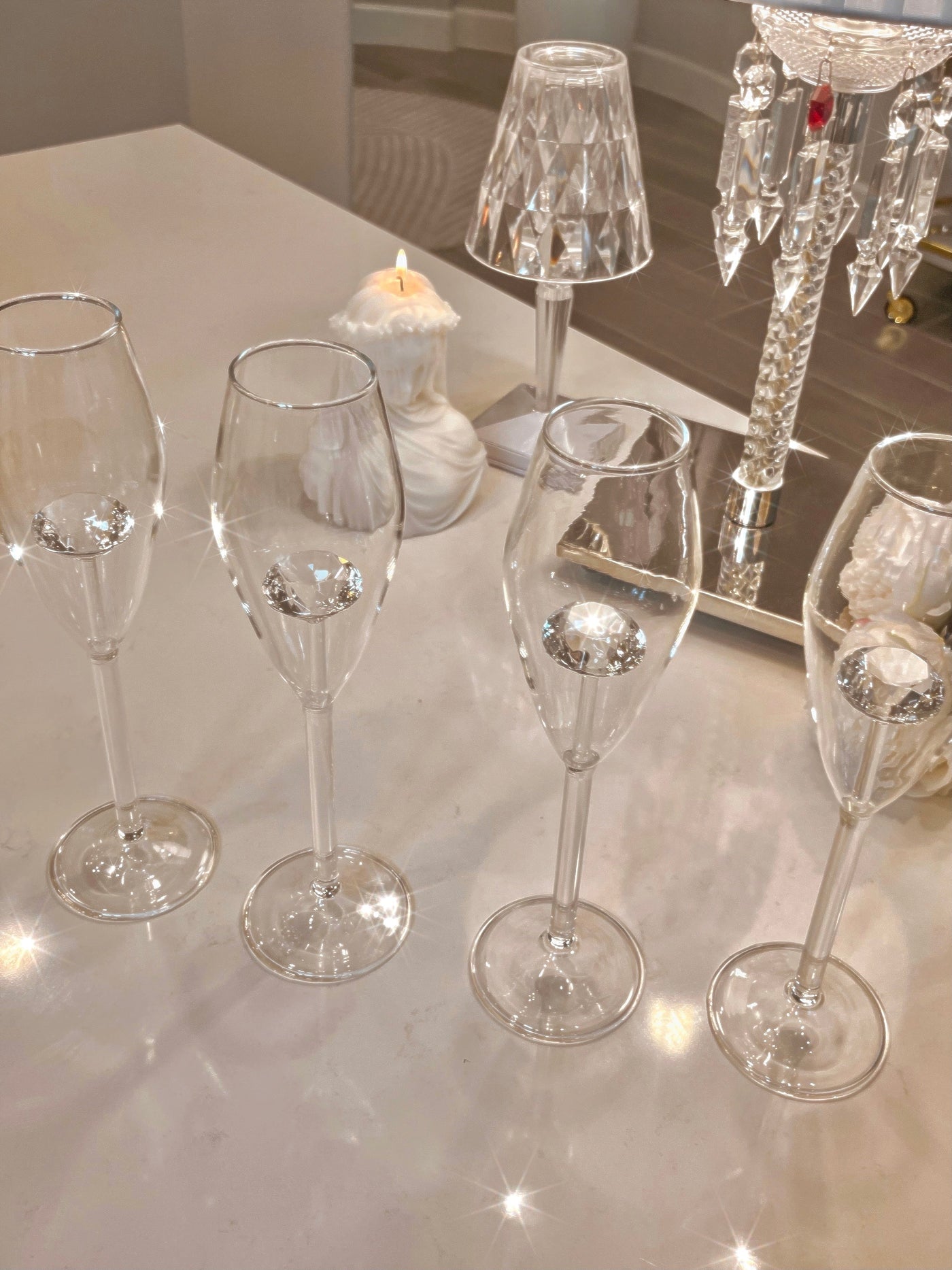 ‘100-Carat’ Diamond Champagne Flute Set of 4