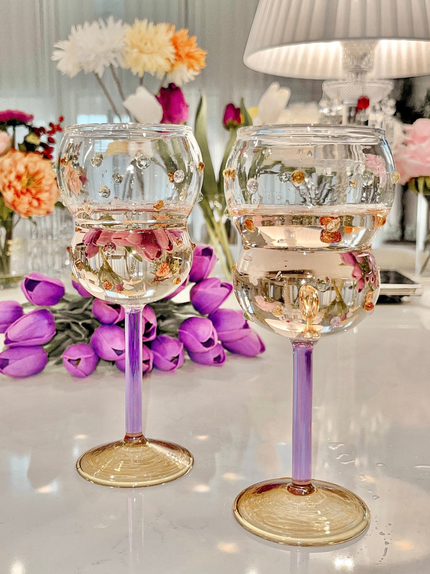 Luxurious Gemstones Glass Cup Set of 4
