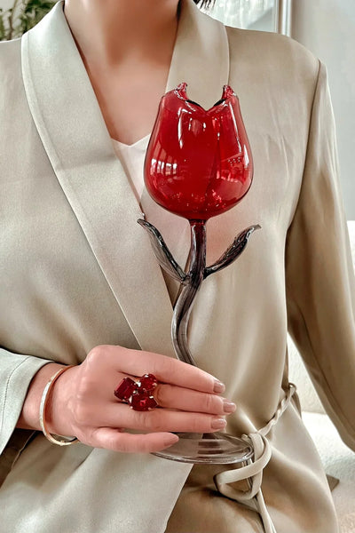 Rose For Rosé Glass Cup in Red Set of 4- Handcrafted